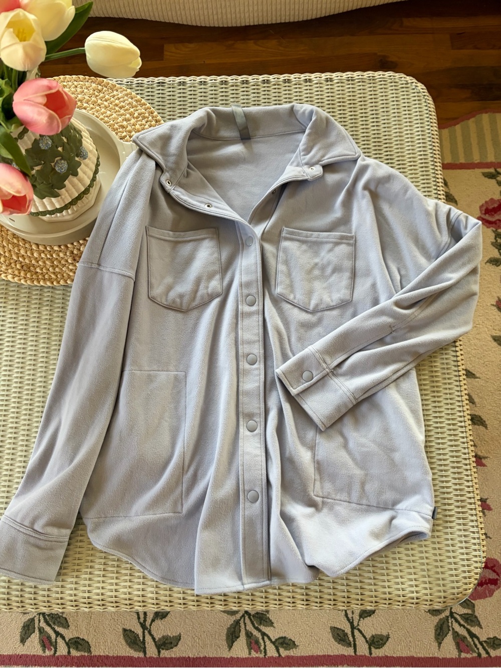 Mondetta Pale Blue Button-Front Pocket Shirt Jacket